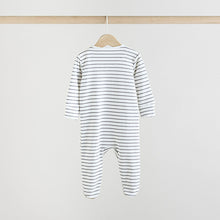 Load image into Gallery viewer, Blue/White Bunny 3 Pack Baby Sleepsuits