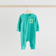 Load image into Gallery viewer, Blue 3 pack Baby Two Way Zip Footless Cotton Sleepsuits