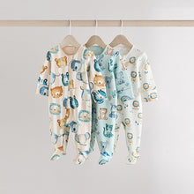 Load image into Gallery viewer, Blue Two Way Zip Baby Sleepsuits 3 Pack