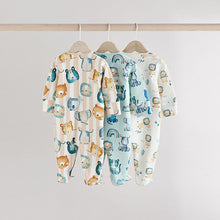 Load image into Gallery viewer, Blue Two Way Zip Baby Sleepsuits 3 Pack