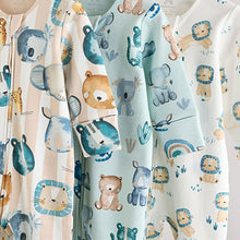Load image into Gallery viewer, Blue Two Way Zip Baby Sleepsuits 3 Pack