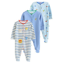Load image into Gallery viewer, Blue Baby Embroidered Sleepsuits 3 Pack