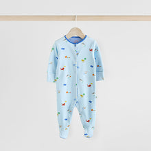 Load image into Gallery viewer, Blue Baby Embroidered Sleepsuits 3 Pack