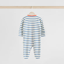 Load image into Gallery viewer, Blue Baby Embroidered Sleepsuits 3 Pack