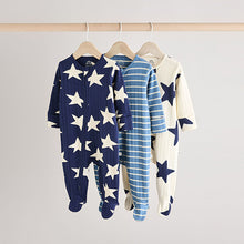 Load image into Gallery viewer, Navy Star Sleepsuits 3 Pack