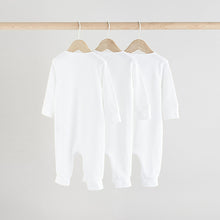 Load image into Gallery viewer, White 100% Cotton Two Way Zip Baby Footless Sleepsuits 3 Pack
