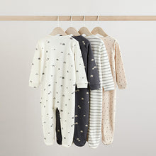 Load image into Gallery viewer, White/Black Two Way Zip Baby Sleepsuits 4 Pack