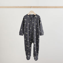 Load image into Gallery viewer, White/Black Two Way Zip Baby Sleepsuits 4 Pack