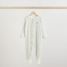 Load image into Gallery viewer, White/Black Two Way Zip Baby Sleepsuits 4 Pack