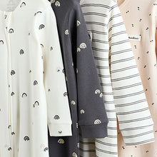 Load image into Gallery viewer, White/Black Two Way Zip Baby Sleepsuits 4 Pack