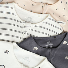 Load image into Gallery viewer, White/Black Two Way Zip Baby Sleepsuits 4 Pack