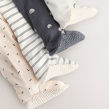 Load image into Gallery viewer, White/Black Two Way Zip Baby Sleepsuits 4 Pack