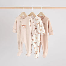 Load image into Gallery viewer, Neutral Hamish Baby 100% Cotton Sleepsuits 3 Pack