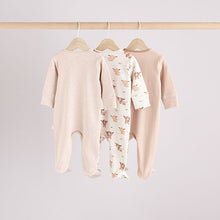 Load image into Gallery viewer, Neutral Hamish Baby 100% Cotton Sleepsuits 3 Pack
