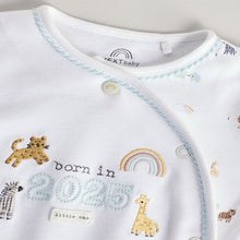 Load image into Gallery viewer, White Born in 2025 Baby Sleepsuit & Hat Set (0-9mths)
