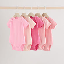 Load image into Gallery viewer, Bright Pink 5 Pack Short Sleeve Baby Bodysuits