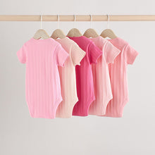 Load image into Gallery viewer, Bright Pink 5 Pack Short Sleeve Baby Bodysuits