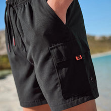 Load image into Gallery viewer, Black Cargo Swim Shorts