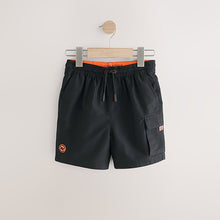 Load image into Gallery viewer, Black Cargo Swim Shorts