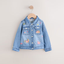 Load image into Gallery viewer, Mid Blue Denim Unicorn Western 100% Cotton Jacket (3mths-6yrs)