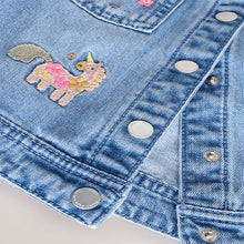 Load image into Gallery viewer, Mid Blue Denim Unicorn Western 100% Cotton Jacket (3mths-6yrs)