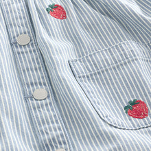 Load image into Gallery viewer, Blue Stripe Strawberry Embroidered Denim Shirt Dress (3mths-6yrs)