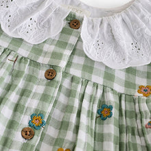 Load image into Gallery viewer, Green Check Embroidered Collar Long Sleeve Dress (3mths-6yrs)