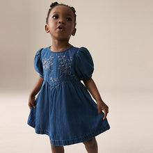Load image into Gallery viewer, Blue Embroidered Denim Dress (3mths-6yrs)