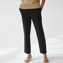 Load image into Gallery viewer, Black Tailored Elasticated Back Straight Leg Trousers