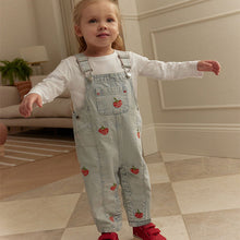 Load image into Gallery viewer, Stripe Strawberry Embroidered 100% Cotton Dungarees (3mths-6yrs)
