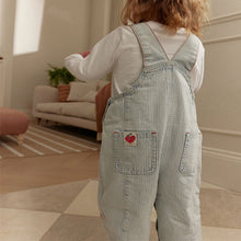 Load image into Gallery viewer, Stripe Strawberry Embroidered 100% Cotton Dungarees (3mths-6yrs)