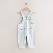 Load image into Gallery viewer, Stripe Strawberry Embroidered 100% Cotton Dungarees (3mths-6yrs)