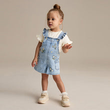 Load image into Gallery viewer, Denim 100% Cotton Pretty Blouse Dungaree (3mths-6yrs)