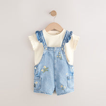 Load image into Gallery viewer, Denim 100% Cotton Pretty Blouse Dungaree (3mths-6yrs)