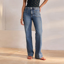 Load image into Gallery viewer, Dark Blue Patch Pocket Wide Leg Jeans