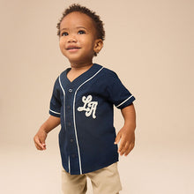 Load image into Gallery viewer, Navy Varsity 100% Cotton Short Sleeve Varsity Baseball