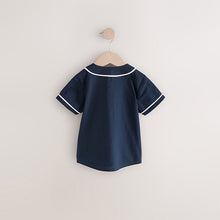 Load image into Gallery viewer, Navy Varsity 100% Cotton Short Sleeve Varsity Baseball