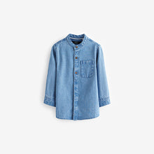 Load image into Gallery viewer, Blue Denim 100% Cotton Long Sleeve Grandad Collar Denim Shirt