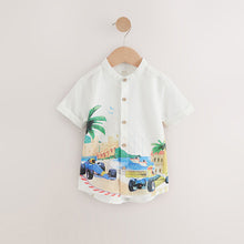 Load image into Gallery viewer, Cream Border Monaco Short Sleeves Grandad Collar Printed Shirt (6mths-6yrs)