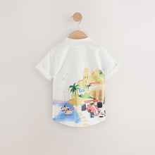 Load image into Gallery viewer, Cream Border Monaco Short Sleeves Grandad Collar Printed Shirt (6mths-6yrs)