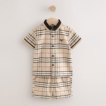 Load image into Gallery viewer, Neutral Short Sleeves Check Shirt and Short Set (3mths-4yrs)