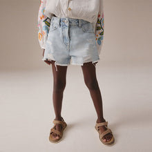 Load image into Gallery viewer, Light Blue 100% Cotton Frayed Edge Distressed Shorts (5-11yrs)