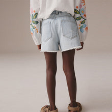 Load image into Gallery viewer, Light Blue 100% Cotton Frayed Edge Distressed Shorts (5-11yrs)