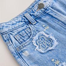 Load image into Gallery viewer, Denim 100% Cotton Denim Knitted Flower Shorts (3-12yrs)