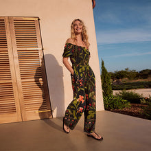 Load image into Gallery viewer, Emerald Green Off Shoulder Wide Leg Jumpsuit