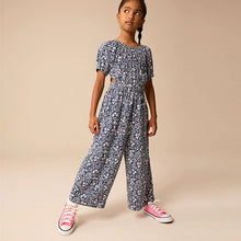 Load image into Gallery viewer, Navy Blue Ditsy Cut Out Jumpsuit (3-12yrs)