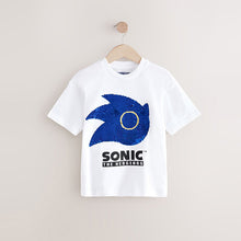 Load image into Gallery viewer, White/Blue Sonic Flippy Sequin T-Shirt (3-11yrs)