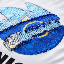 Load image into Gallery viewer, White/Blue Sonic Flippy Sequin T-Shirt (3-11yrs)