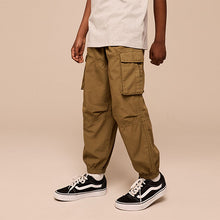 Load image into Gallery viewer, Tan Brown 100% Cotton Wide Tapered Cargo Trousers