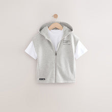 Load image into Gallery viewer, Grey/White Dropped Shoulder Sleeveless Zip Through Hoodie
